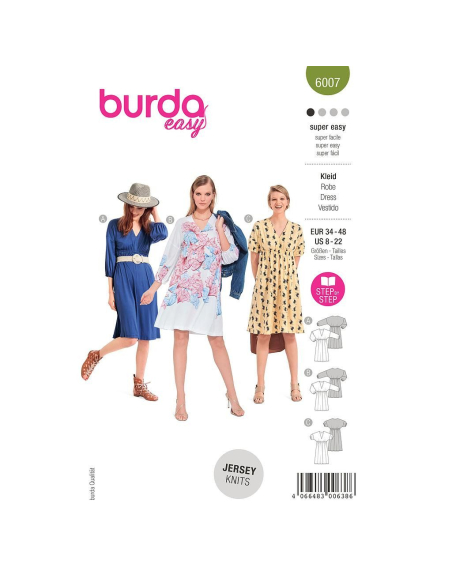 Patron Burda 6007 - Robe à enfiler, col V et élastique