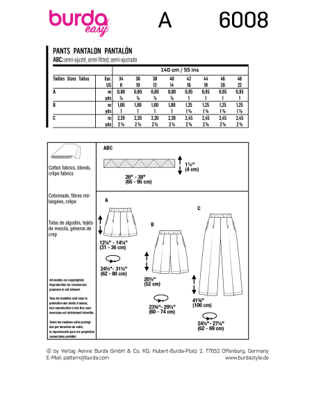 Patron Burda 6008 - Pantalon avec taille élastique
