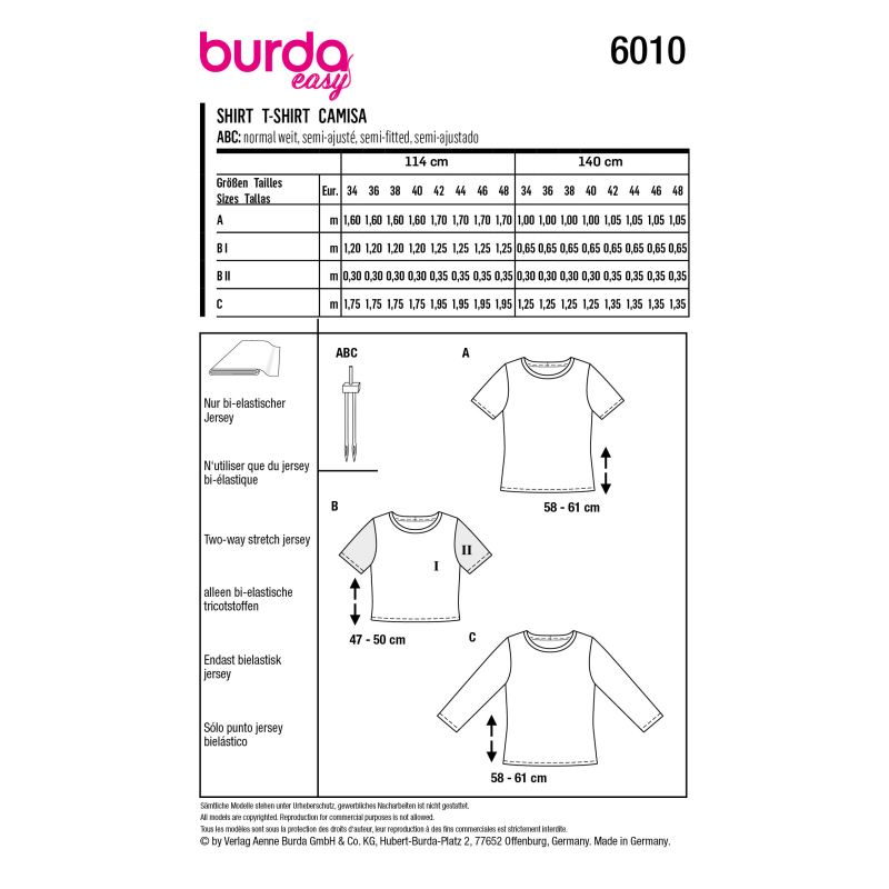 Patron Burda 6010 - T-shirts basiques avec variations