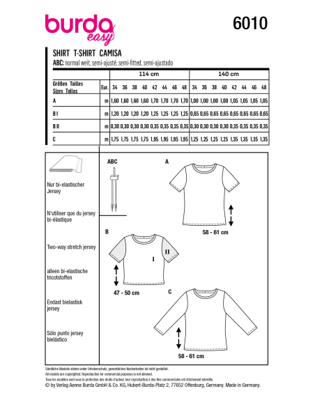Patron Burda 6010 - T-shirts basiques avec variations