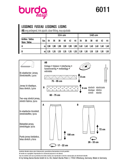 Patron Burda 6011 - Legging sport avec variations de longueurs