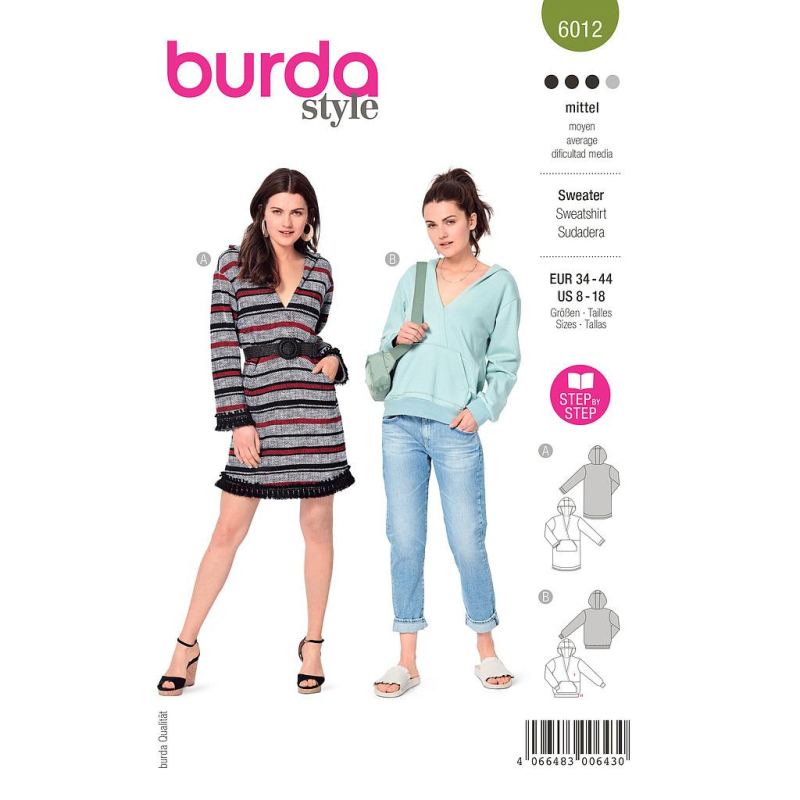 Patron Burda 6012 - Sweat- shirt à capuche et Robe