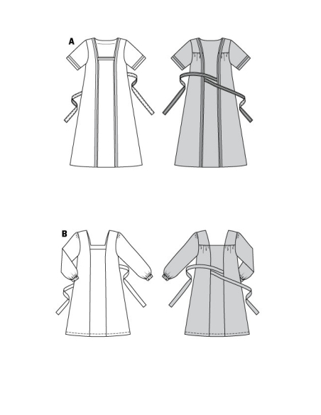 Patron Burda 6014 - Robe, encolure carré et liens à noués à la taille