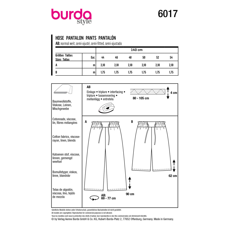 Patron Burda 6017 - Pantalon ample fluide avec large ceinture