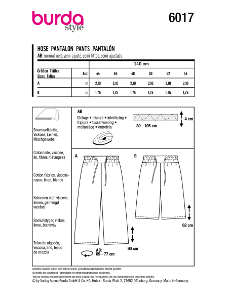 Patron Burda 6017 - Pantalon ample fluide avec large ceinture