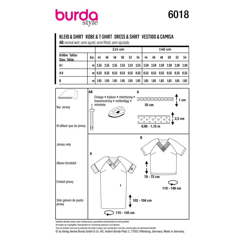 Patron Burda 6018 - Robe et T-shirt à manches raglan