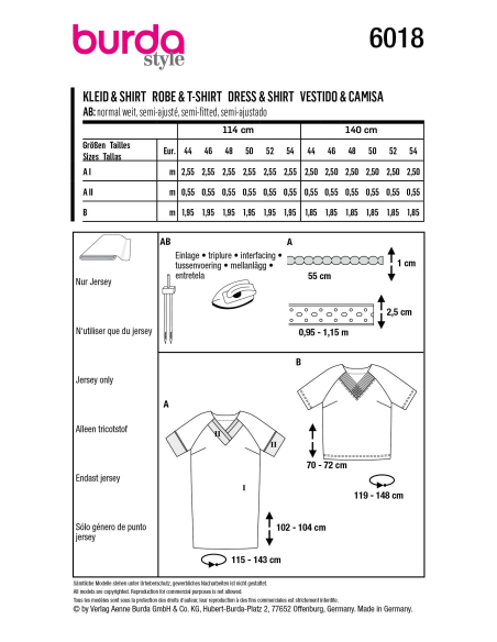 Patron Burda 6018 - Robe et T-shirt à manches raglan