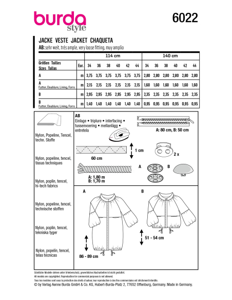 Patron Burda 6022 - Vestes style Parka avec variations