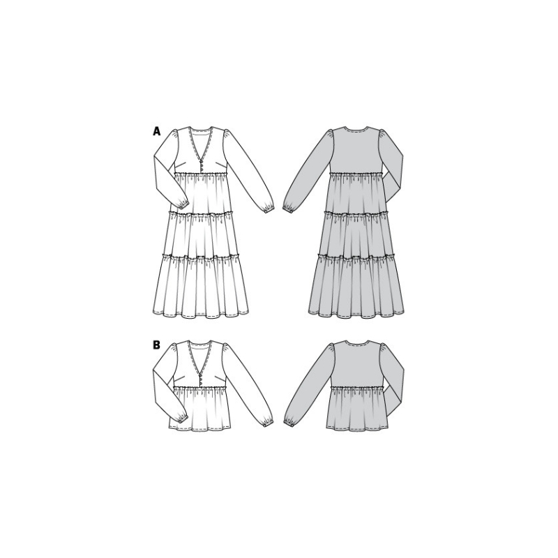 Patron Burda 6023 - Robes et blouses encolure V avec boutons