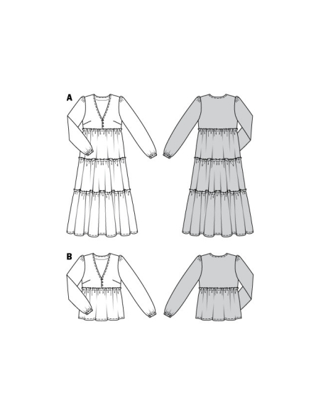 Patron Burda 6023 - Robes et blouses encolure V avec boutons