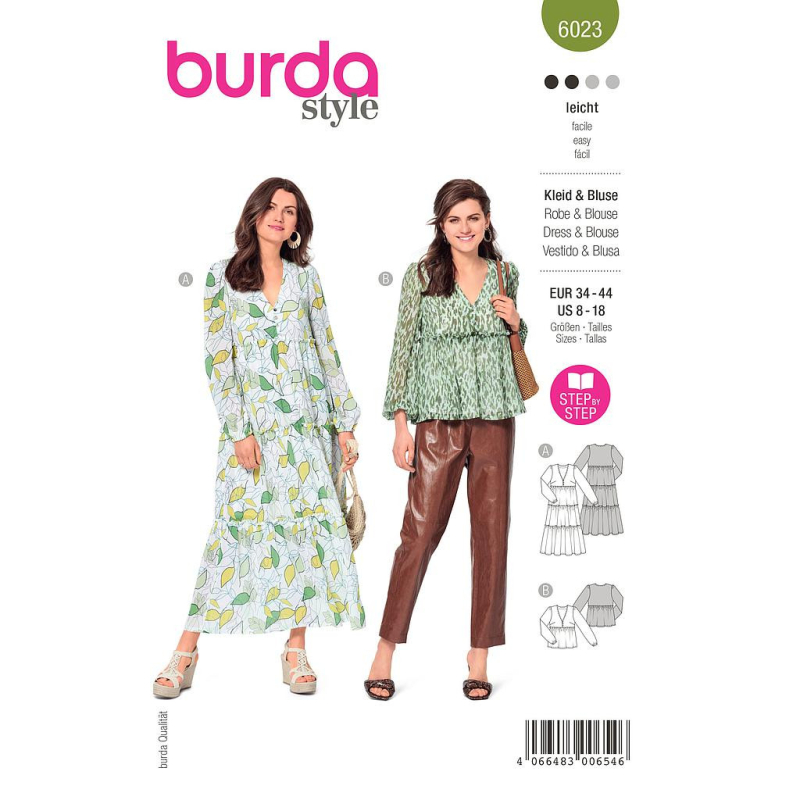 Patron Burda 6023 - Robes et blouses encolure V avec boutons