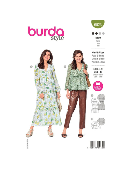 Patron Burda 6023 - Robes et blouses encolure V avec boutons
