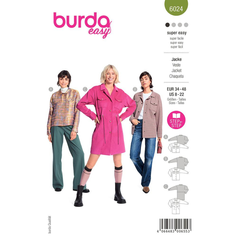 Patron Burda 6024 - Vestes sportives style chemises canadiennes