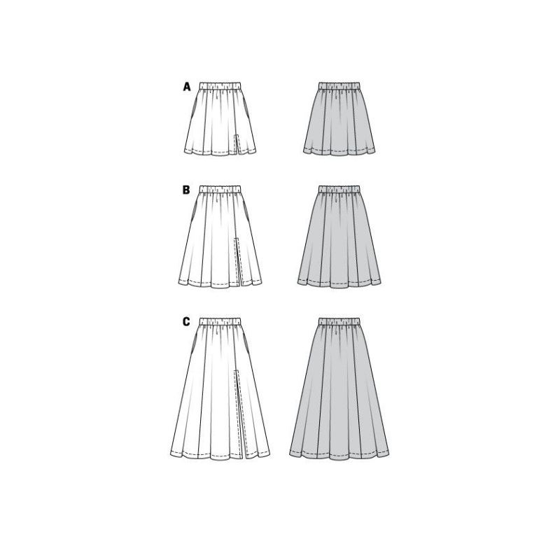 Patron Burda 6027 - Jupes à pans évasées, variations de longueurs