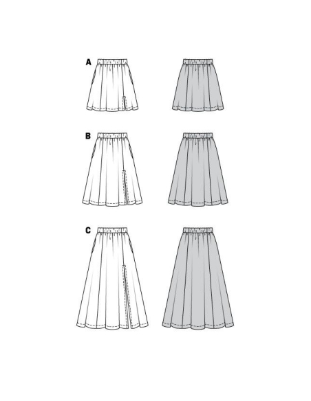 Patron Burda 6027 - Jupes à pans évasées, variations de longueurs
