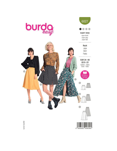 Patron Burda 6027 - Jupes à pans évasées, variations de longueurs
