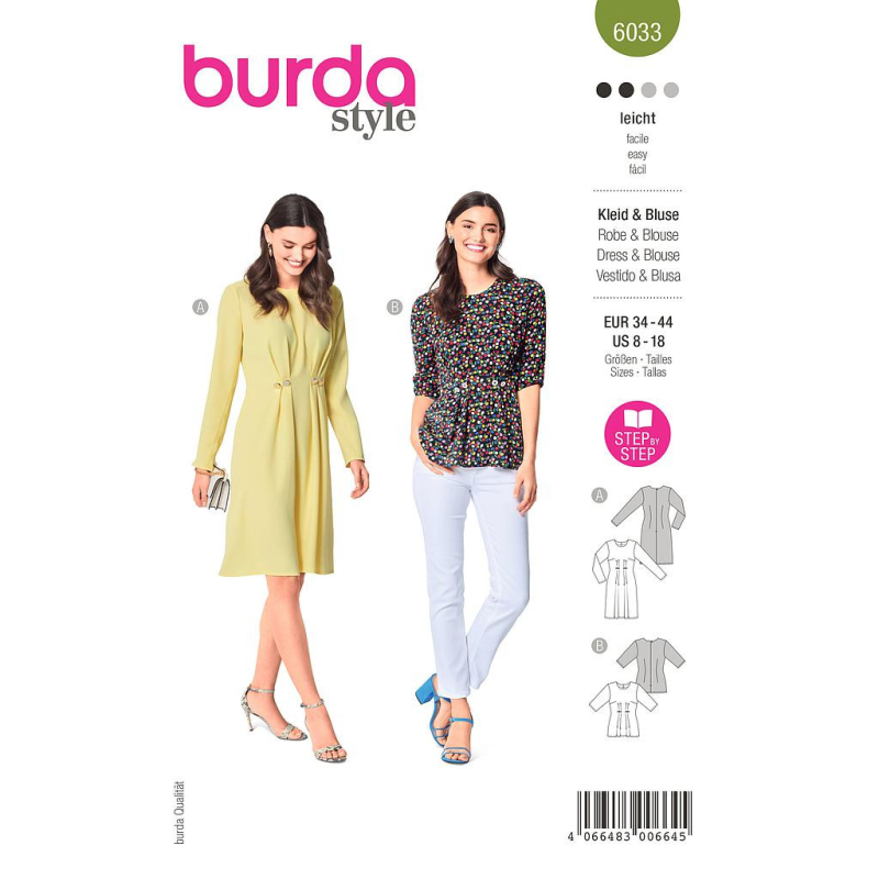 Patron Burda 6033 - Robe et blouse cintrées avec plis au devant