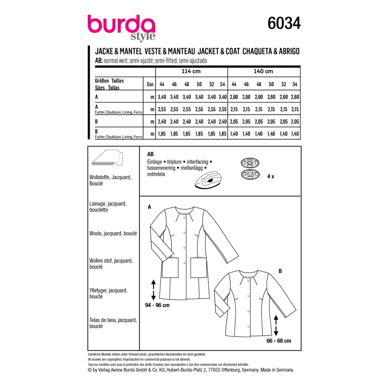 Patron Burda 6034 - Manteau et Veste tailleur