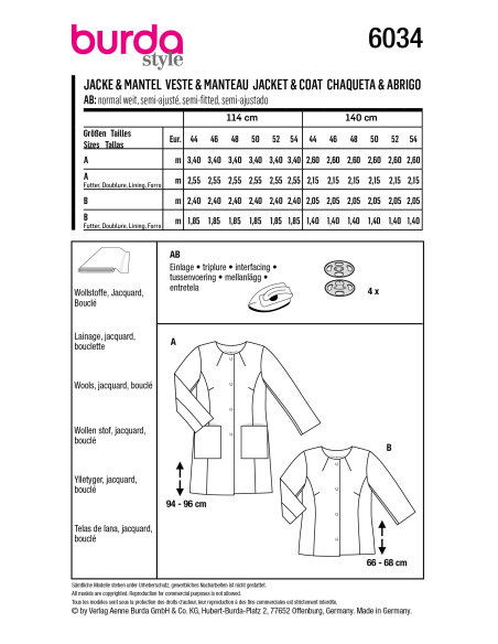 Patron Burda 6034 - Manteau et Veste tailleur