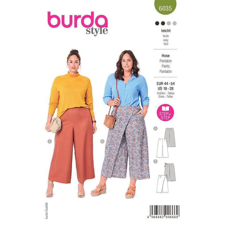 Patron Burda 6035 - Pantalon et Jupe- culotte avec pan de surjupe