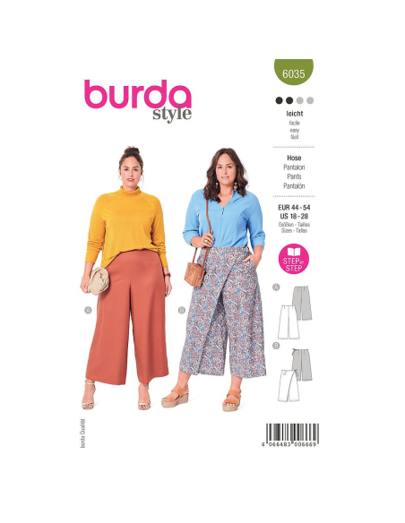 Patron Burda 6035 - Pantalon et Jupe- culotte avec pan de surjupe