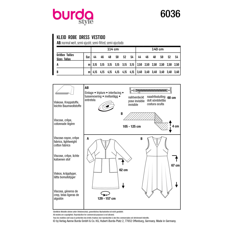 Patron Burda 6036 - Robe avec variations