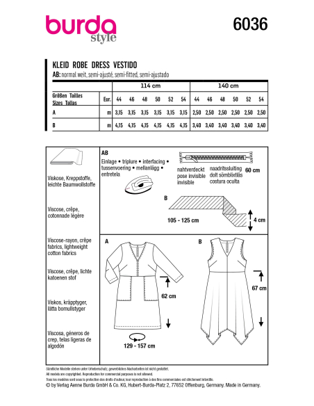 Patron Burda 6036 - Robe avec variations