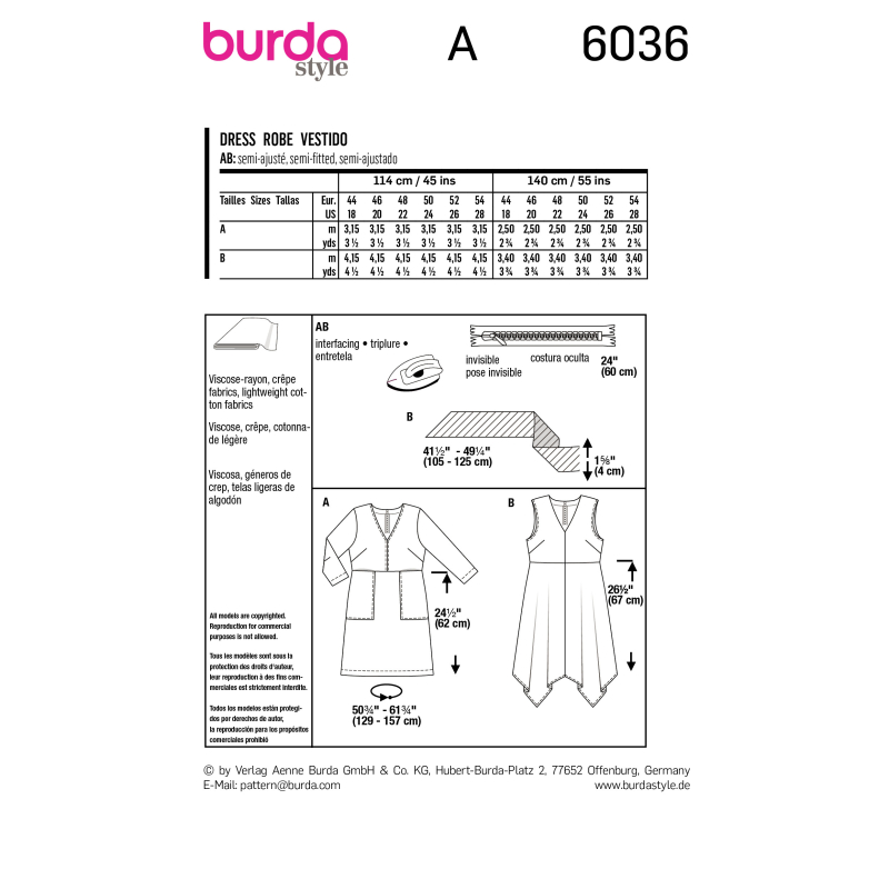 Patron Burda 6036 - Robe avec variations