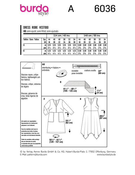 Patron Burda 6036 - Robe avec variations