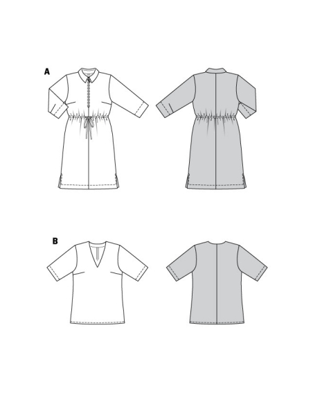 Patron Burda 6038 - Robe chemise ou chemise avec fermeture à glissière au devant