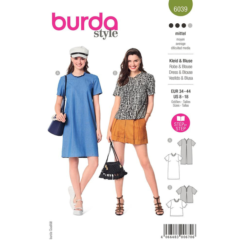 Patron Burda 6039 - Robe et blouse avec décolleté V dans le dos