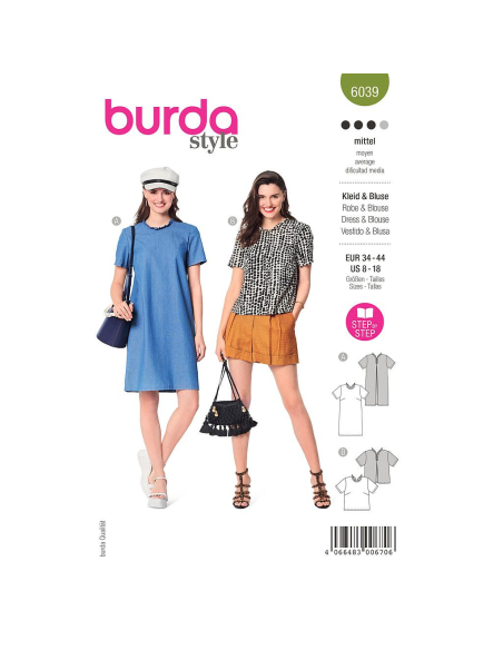 Patron Burda 6039 - Robe et blouse avec décolleté V dans le dos