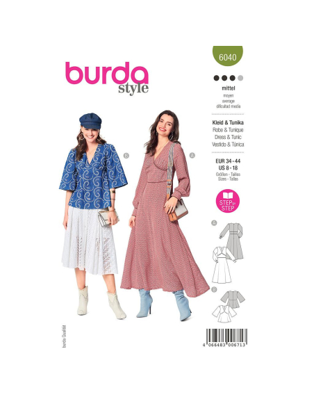 Patron Burda 6040 - Robe et blouse encolure V et manches froncées