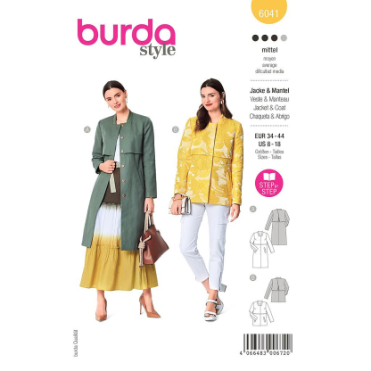 Patron Burda 6041 - Manteau et Veste avec bavolet et petit col montant