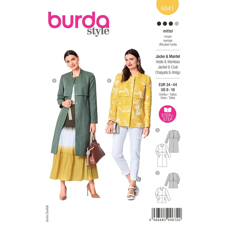 Patron Burda 6041 - Manteau et Veste avec bavolet et petit col montant