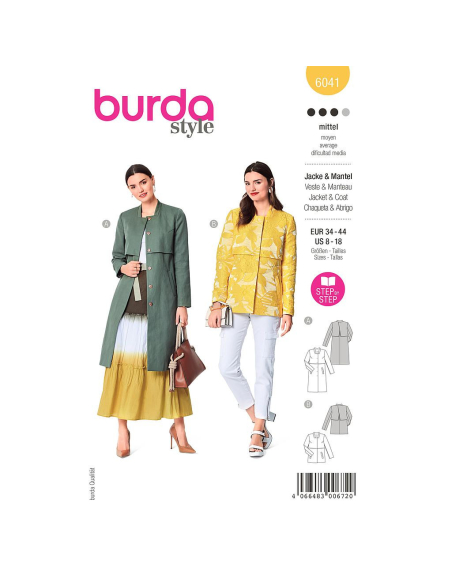 Patron Burda 6041 - Manteau et Veste avec bavolet et petit col montant