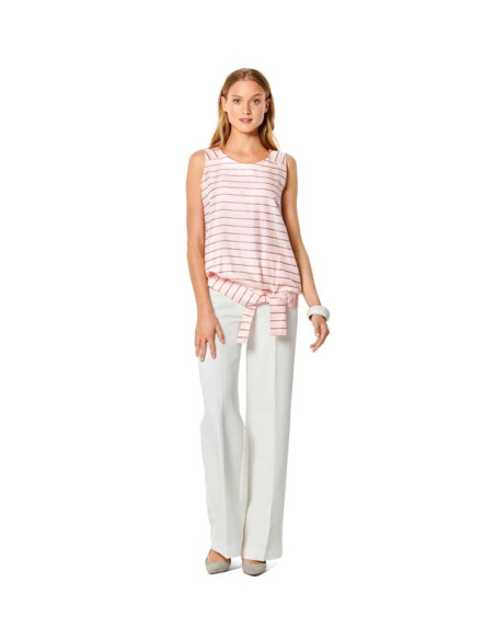 Patron Burda 6201 - Top trapèze femme col rond avec ou sans ceinture ruban