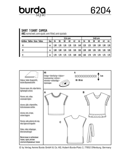 Patron Burda 6204 - T-Shirt blouse femme réversible