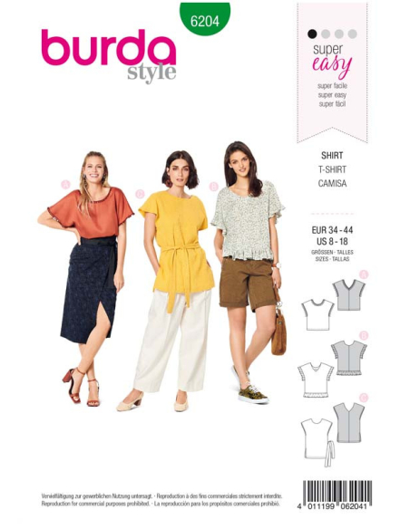 Patron Burda 6204 - T-Shirt blouse femme réversible