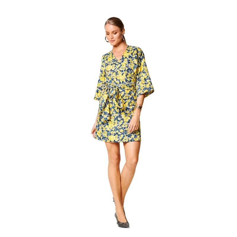 Patron Burda 6207 Robe kimono portefeuille arrondie et volantee avec ceinture n ud ruban