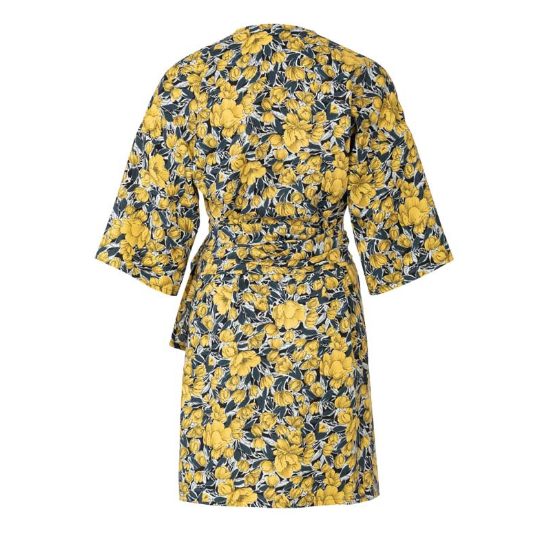 Patron Burda 6207 - Robe kimono portefeuille arrondie et volantée avec ceinture nœud ruban