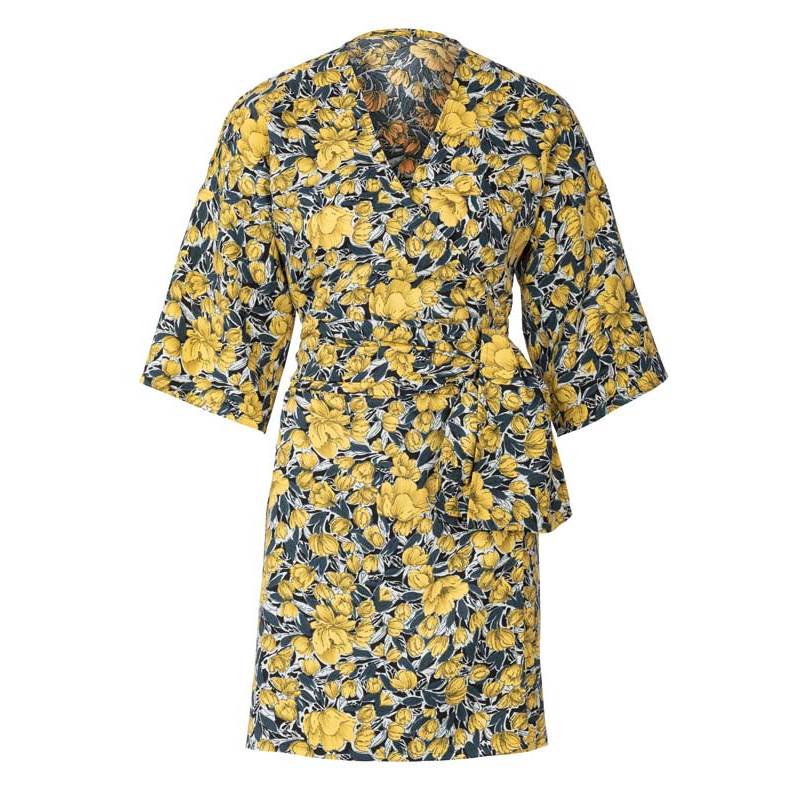 Patron Burda 6207 - Robe kimono portefeuille arrondie et volantée avec ceinture nœud ruban