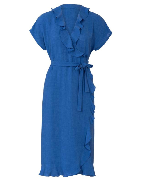 Patron Burda 6207 - Robe kimono portefeuille arrondie et volantée avec ceinture nœud ruban