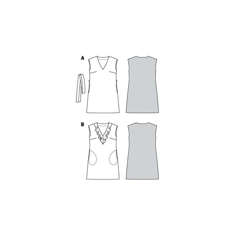 Patron Burda 6221 - Robe trapèze sans manche encolure en V avec ou sans volant