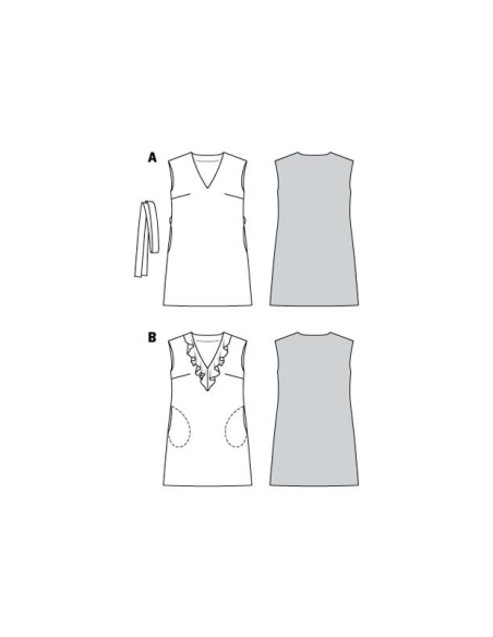 Patron Burda 6221 - Robe trapèze sans manche encolure en V avec ou sans volant