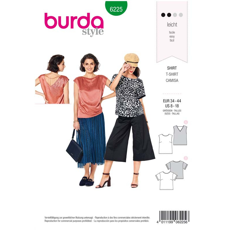 Patron Burda 6225 - Blouse T-Shirt femme dos V