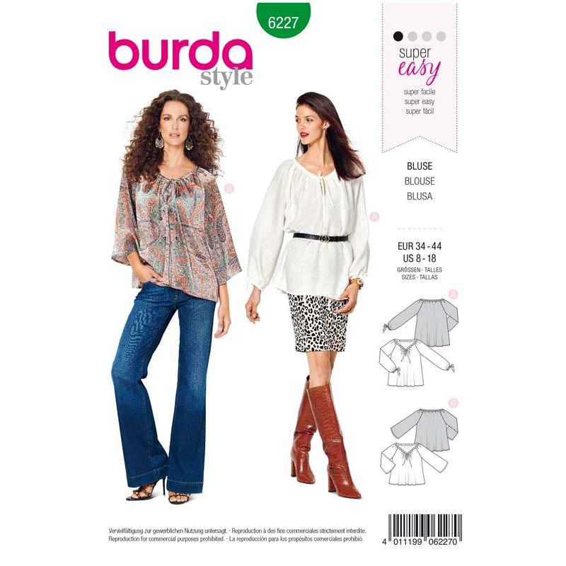 Patron Burda 6227 - Blouse ou tunique femme Carmen – coulisse à ruban