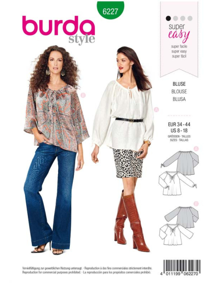 Patron Burda 6227 - Blouse ou tunique femme Carmen – coulisse à ruban