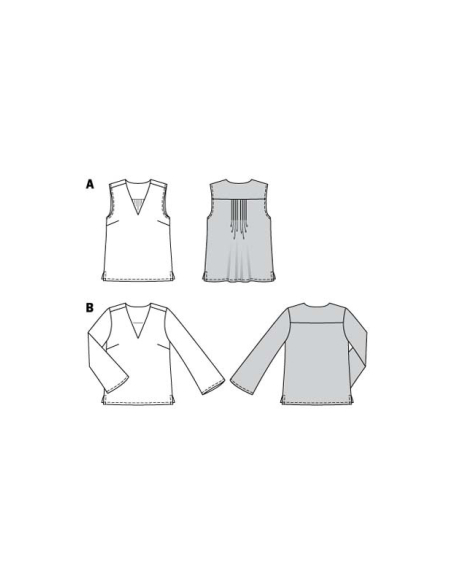 Patron Burda 6234 - Blouse femme encolure en V avec ou sans manches longues