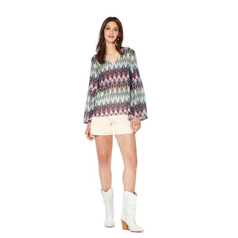 Patron Burda 6234 - Blouse femme encolure en V avec ou sans manches longues